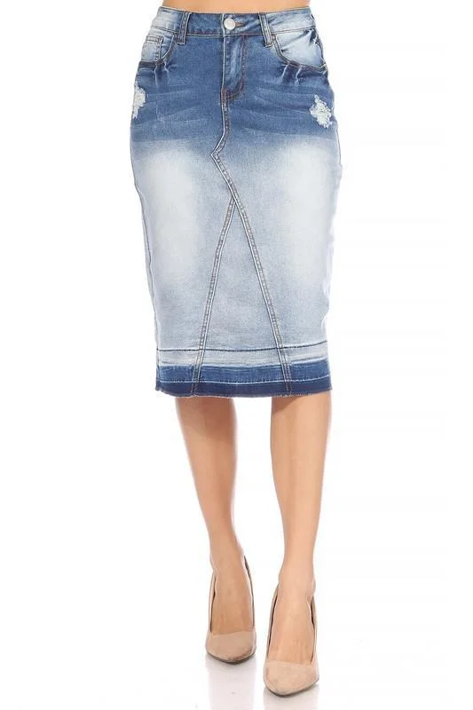 Faith Two-Tone Distressed Denim Skirt (FINAL SALE) lace skirt feminine