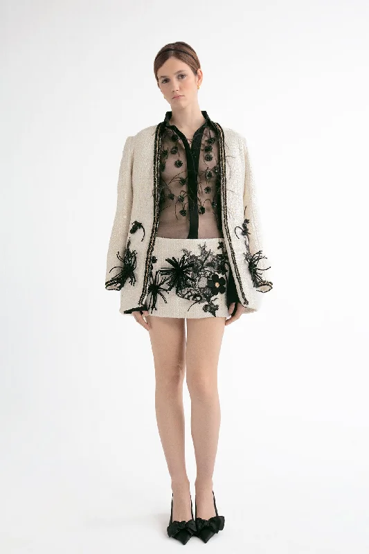 Feathered blouse with skirt and jacket lace skirt delicate