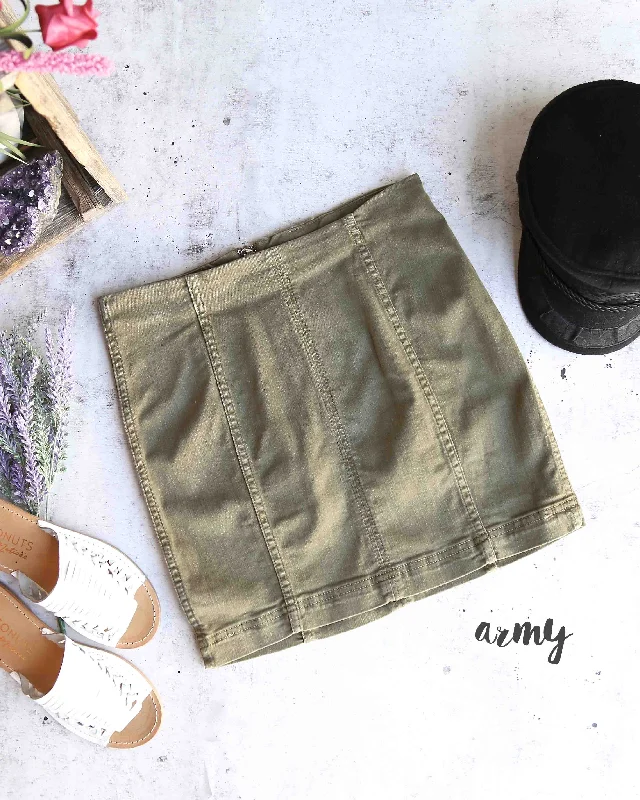 Free People - Modern Femme Novelty Mini Denim Skirt in Army lace skirt delicate