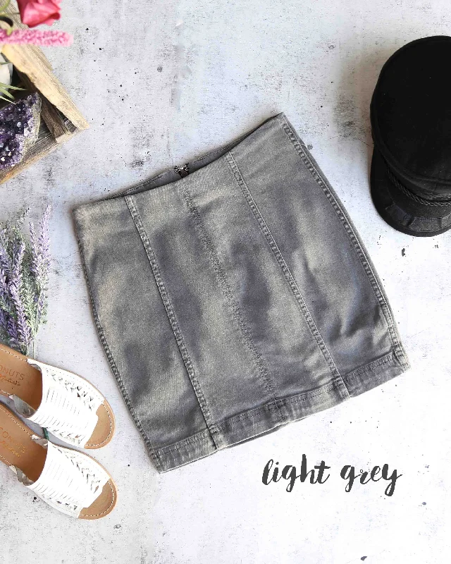 Free People - Modern Femme Novelty Mini Denim Skirt in Light Grey corduroy skirt comfortable