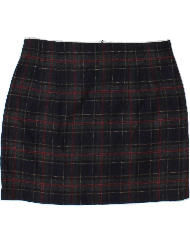 FRENCH CONNECTION Womens Mini Skirt UK 12 Medium W28  Navy Blue Check Wool chiffon skirt airy