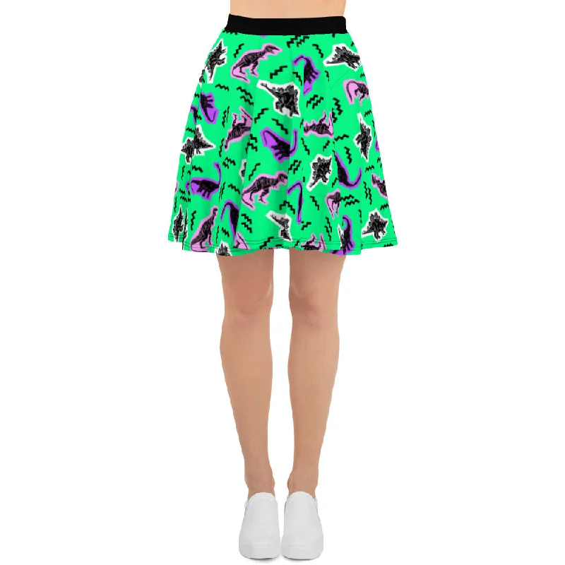 Green 90s Neon Dinos - Womens Dinosaur Skirt wool skirt sturdy