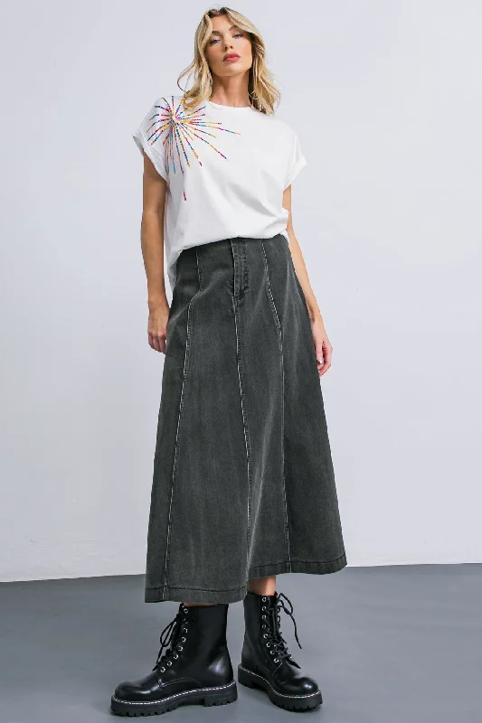 GOING WITH THE SEASON DENIM SKIRT silk skirt elegant