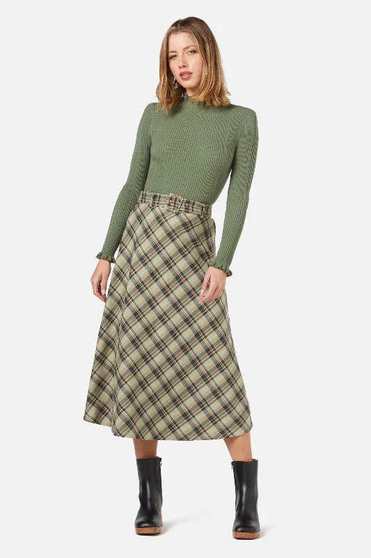 Jeannie Check Midi Skirt high waist skirt