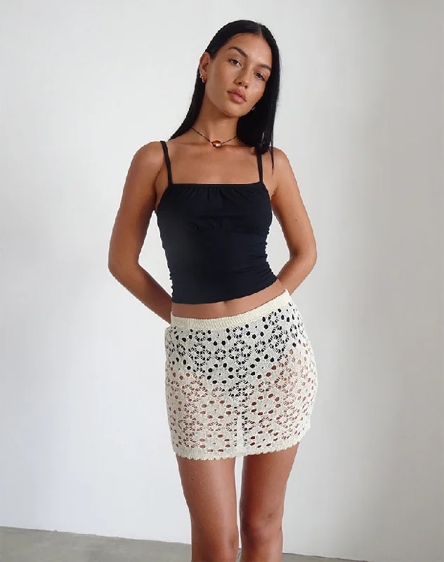 Jovita Mini Skirt in Crochet Buttercream velvet skirt plush