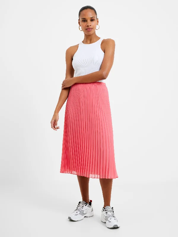 Pleated Solid Midi Skirt denim skirt trendy