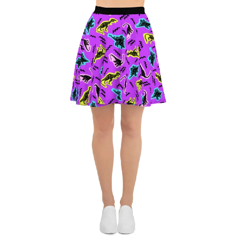 Purple 90s Neon Dinosaurs - Womens Dinosaur Skirt midi skirt versatile