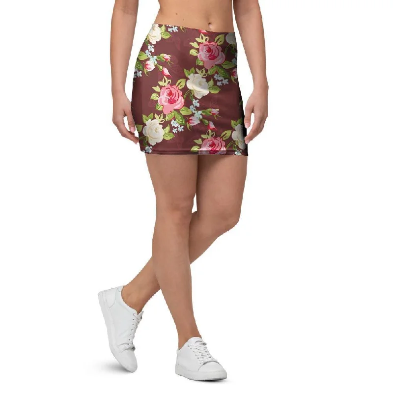 Rose Floral Print Mini Skirt cashmere skirt soft