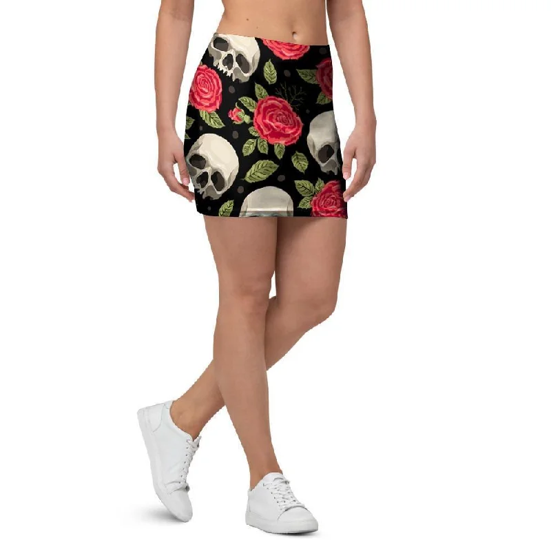 Rose Skull Mini Skirt linen skirt light