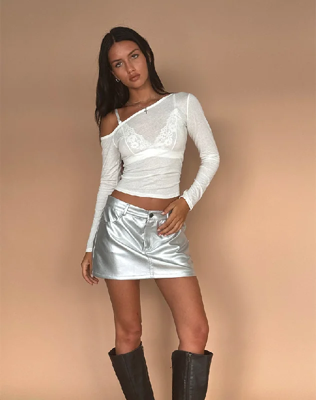 Rwila Skirt in Metallic PU Silver leather skirt bold