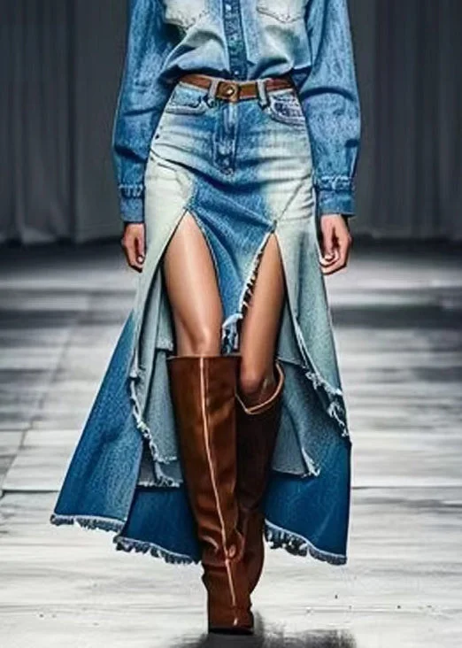 Unique Blue Low High Design High Waist Denim Skirt Summer denim skirt classic