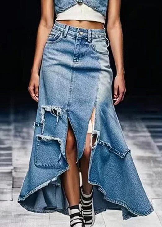 Unique Blue Side Open Low High Design Denim Skirt Summer tulle skirt dreamy