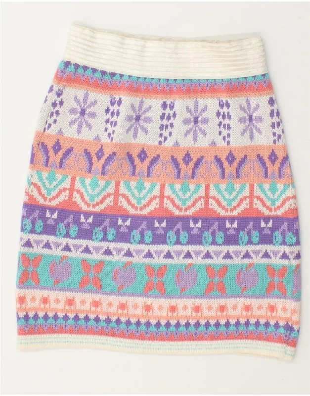 VINTAGE Womens Knit Mini Skirt W24 XS  Multicoloured Fair Isle pencil skirt chic