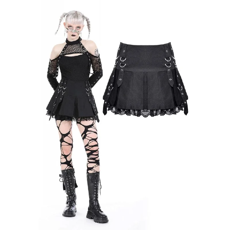 Women's Punk Lace Splice Pleated Skirt ruffled skirt detail