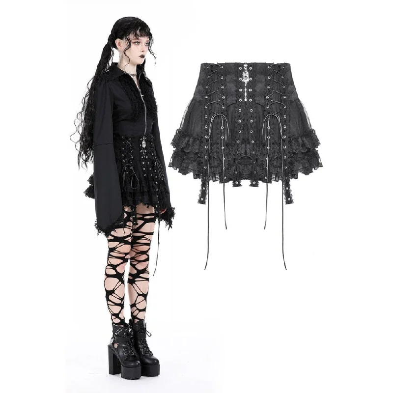 Women's Punk Lace-up Layered Mesh Skirt modal blend skirt