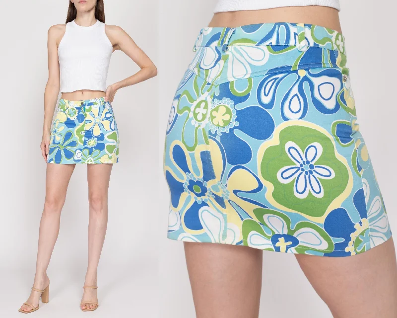 XS-Sm Y2K Flower Power Mid Rise Mini Skirt silk skirt smooth